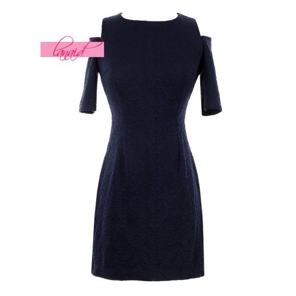 Eliza J Textured Floral Cold-Shoulder Navy Cut-Outs Cutouts A-Line Bodycon Mini - Picture 1 of 7